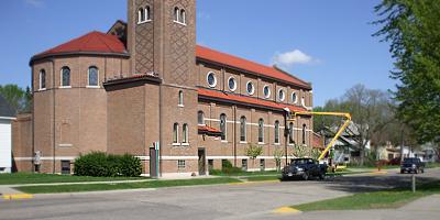 Our Lady of the Angels gutter work: Sauk Centre