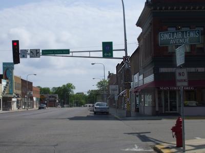 Downtown damage: traffic lights in Sauk Centre