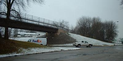 First snow on the Lake Wobegon Trail bridge.