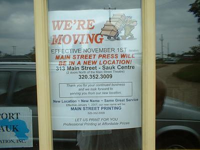 Main Street Press is moving, will be Main Street Printing