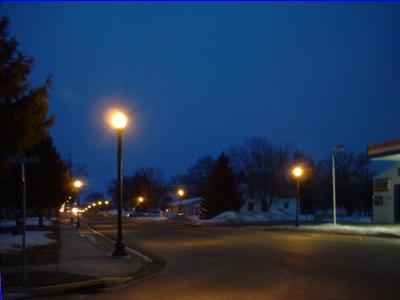 Sinclair Lewis Avenue, Sauk Centre, on a February evening