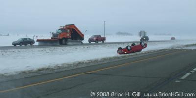 Upside-down car on I94, Minnesota