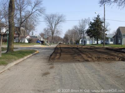Road work on Ash Street, in Sauk Centre, Minnesota. 
