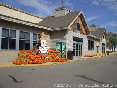 Holiday pumpkins outside Coborns, Sauk Centre, Minnesota