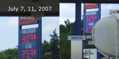 Gas prices in Sauk Centre, July 4 and 11, 2007.