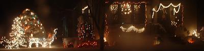 Holiday lights glow under snow in Sauk Centre.
