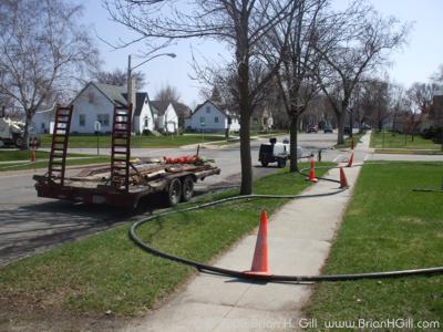 Preparations of Ash Street in Sauk Centre, Minnesota. 