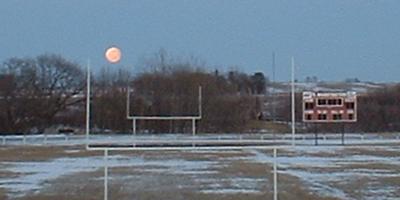 Moonrise over Sauk Centre's goal posts