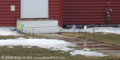 Easter sidewalk decorations in Sauk Centre, Minnesota