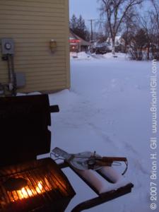Christmas lights, and burgers on the grill
