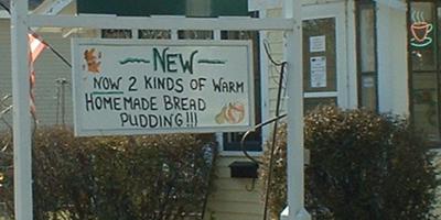 Warm bread pudding on Main Street, Sauk Centre